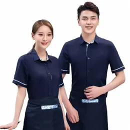 bakery Work Wear Short Sleeve Hotpot Tops Chinese Restaurant Waiter Uniform Catering Food Service Cook Clothing Staff Overalls q6XM#