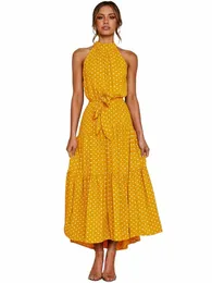 estate Lg Dr Polka Dot Casual Dres nero sexy Halter Strapl Nuovo 2022 giallo Sundr Vacati vestiti per le donne C9MI #