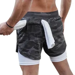 Abbigliamento motociclistico maschile 2 in 1 cortometraggi in corsa pantaloni sportivi rapidi palestra bodybuilding tasca incorporata