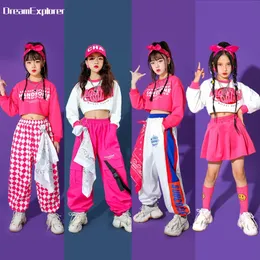 Girls Hip Hop Crop Top Cargo Pants Child Sweatshirt Plaid Skirt Kid Streetwear Jazz Cheerleader Street Dance Costume Clothes Set 240307