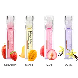 5ml 개인 라벨 과일 맛 롤러 볼 립 오일 작은 배치 커스텀 로고 투명 영양 보습 롤러 볼 립글로스 투명