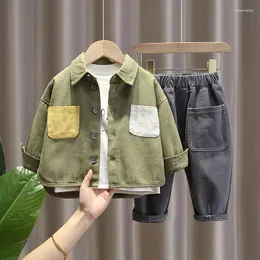 Clothing Sets Childrenswear Autumn 2024 Korean-style CHILDREN'S Suit Fashion Shirt T-shirt Pants Three-piece Set Boy Jacket