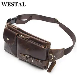 Westal Genuine Leather Waist Packs 남자 가방 패니 팩 벨트 가방 전화 여행 남성 작은 240326