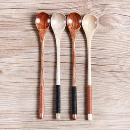 Colheres 1 PC Tradicional De Madeira Long-handled Tea Scoops Handmade Arroz Sopa Colher Cozinha Talheres