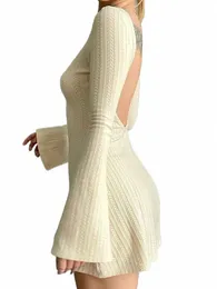 Rockmore Solide Hohe Qualität Gestrickte Backl Dres für Frauen Herbst Winter 2023 Elegante LG Sleeve Bodyc Mini Dr Casual F4xD #