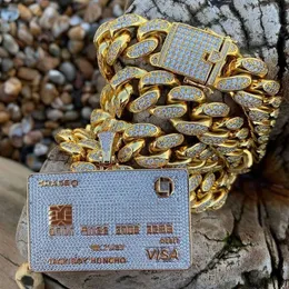 Colar com pingente de cartão de crédito completo, colar masculino dourado e prateado, joias hip hop com corrente de tênis, joias cz, presentes x0707242n