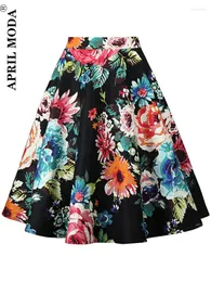 Kjolar 2024 kvinnor kausal en linje svängande runway kjol blommig tryck mode sexig sommar vintage smal hög midja pinup 50s 60 -tal