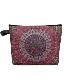 Cosmetic Bags Mandala Pattern Red Makeup Bag Pouch Travel Essentials Lady Women Toilet Organizer Kids Storage Pencil Case