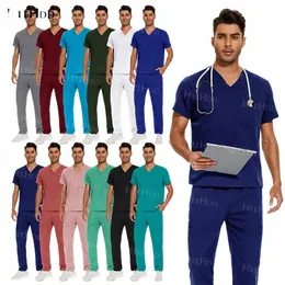 Vestido cirúrgico Médicos Enfermeiros Esfrega Uniformes Médicos Mulheres Homens Manga Curta Top Jogging Pants Set Veterinary Pet Shop Work Wear 76dt #