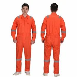 100%Cott Work övergripande Jumpsuit Orange Safety Reflective Protective Work Clothing Auto Repair Workshop Sailor Porter Porters overalls T94A#