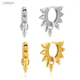 Hoop Earrings LOZOYA 925 Sterling Piercing Ohrringe Silver Gold Spike Huggies 7.1mm Hoops Women Rock Punk Friendship Party Circle Jewels