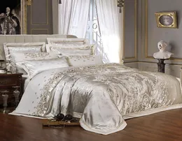 Copripiumino jacquard in raso di seta di lusso oro nastro set biancheria da letto queen king size Set letto ricamato lenzuolo Set lenzuolo con angoli T20015473197