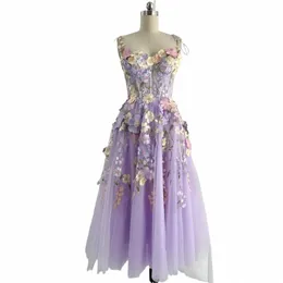 Annie floreale ricamato in pizzo Prom Dr Vestidos De Noche Lavanda Tulle Mid-lunghezza formale Ocns Sweet Party Evening Dr F6QV #