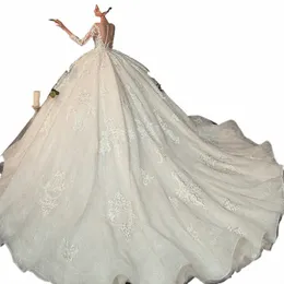 الديكور اللؤلؤات الزائفة الدانتيل illusi princ ball wedding dr with lg sleve Vestido de Noiva Princesa 69Qc#