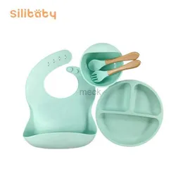 Copos Pratos Utensílios Silibaby 5 Pçs/set Bebê Otário Pratos Garfo Colher Conjuntos de Talheres Antiderrapantes Pratos de Alimentação Infantil BPA Livre Conjunto de Talheres para Bebês 240329