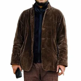 mens Turtleneck Streetwear Jacket Vintage Retro Corduroy Jacket Coat Autumn Butt Loose Bomber Jacket Pockets Cott w8km#