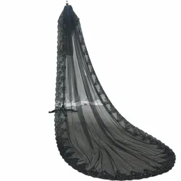 Elegante véu de casamento de lantejoulas pretas uma camada de tule com pente 300 * 150 cm mulheres acessórios de noiva 2024 n1a4 #