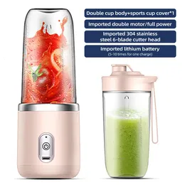 40W Mini Mixer Juice Blender Mini Portable Quick Blender Cup Personal Size Rechargeable USB Double Cup Pink 240307