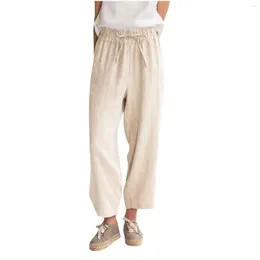 Kvinnor byxor capris sommar fast färg casual casual lös fickbomullslinne nio minuters pantaloner de mujer ropa droppleveranskläder clo otyoe