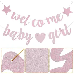 Party Decoration Ornament Baby Latte Shower Flag Girl Glitter Banner Gender Reveal Pink Welcome Gift Hanging