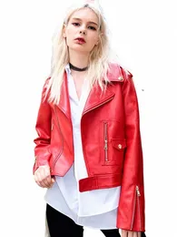 fitaylor Autumn Winter Women Faux PU Leather Coat Casual Lady Red Motorcycle Jacket Vintage Lapel Short Biker Jacket D604#