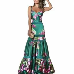 Sexy Beach Party Dres für Frauen Boho Sexy Hosenträger Druck Maxi Dr Sleevel Lg Rock Fi Frau Kleidung Vestidos R6AU #