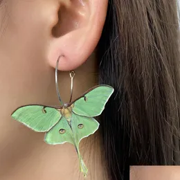 Dangle & Chandelier Fashion Green Butterfly Acrylic Earrings Women Girl Vintage Moth Funny Lifelike Animal Jewelry Creative Gift Drop Dhkaf