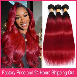 28 Ombre Burgundy Straight Human Hair Bundles 1/3 PCS Lot 2 Tone Raw Indian Hair Weave Extensions 100 Gram Wine Red Hair Bundles