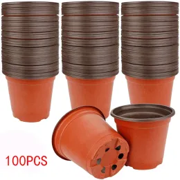 Plantadores 100pcs 4 polegadas vasos de plantio bandeja de mudas de plástico vasos de transplante de plantas para transplante de mudas de vegetais e flores