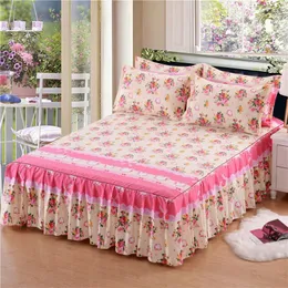 3pcs Klasik Çiçek Baskılı Yatak Etek Kapak Takılı Sayfa Yatak Yatak Slip Olmayan Yatak Odası Tekstil Etek Tek Tam Kraliçe Y20245L