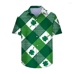 Men's Casual Shirts Clover Shirt Daily Wear Weekend Fall Short Sleeve Green 4 Way Stretch Fabric St. Patrick's Day