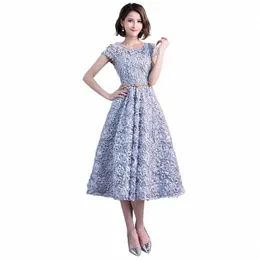 Ny parti prom Dr Vestido de Festa Evening Party Lace FRS SES CAP ärmar Kort stil W8FU#