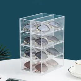 4 Schichten weißer, transparenter Schubladen-Brillenbox aus Acryl, zur Aufbewahrung von Kosmetika, Brillen, Schreibwaren, Spielzeug, Schmuck, Stiften usw