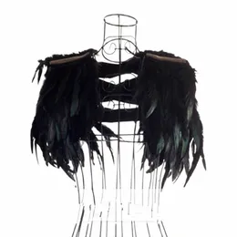 New Black Natural Feather Shrug Shawl Ombro Wraps Cape Gothic Collar Cosplay Party Body Cage Feather Fake Collar C6ON #