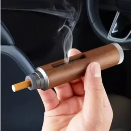 Trä askficka cigarr aska bricka sot täcker bärbart askfat för bilrökningstillbehör med sammetväska och rengöringsborste