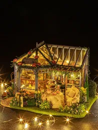 Casa de boneca DIY Casas de madeira em miniatura Kit de móveis de casa de bonecas com brinquedos LED para crianças Presente de aniversário de Natal A068 240321