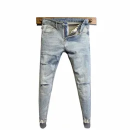 Coringa facas corte magro coreano novo simples fi hipster fl calças homem magro denim namorado calças casuais calças de brim vintage homens l84h #