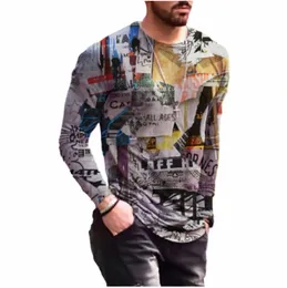 Frühling Herbst LG Sleeve Herren 3D T-Shirts Tie-Dye Street Patchwork Muster Druck Männliche Tops 6XL Plus Größe Lose Casual Tees G9rL #