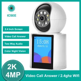 ICSEE 2K 4MP WiFi Kamera 2.4 inç ekran Video Çağrı Cevap AI iki yönlü sesli renk gece görüşü 2MP kapalı bebek monitörü 240326