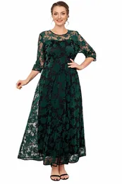 vrouwen Plus Size Jurk Moeder Van De Bruid Groene Rose Flocking Mesh Dubbellaags Tuniek Elegante Hae Mouw Avd Maxi Jurken 98qe#