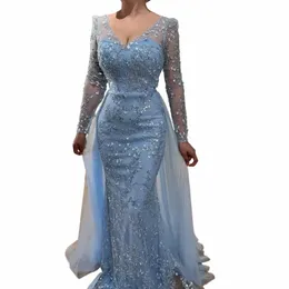 serene Hill Blue Lg Sleeve Mermaid Overskirt Evening Dres 2024 Elegant Formal Party Gowns For Women DLA71851 57RT#
