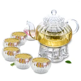 Teaware Set Clear Glass Flower Tea Pot Mini Pumpkin Gongfu Mugs Warmer Set