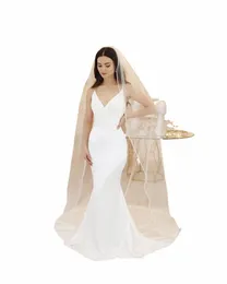 Youlapan V21 LG Bridal Veil With Ribb Edge Simple Elegant High Quality Bridal Veils Handgjorda vita elfenben Fi Veils B66D#