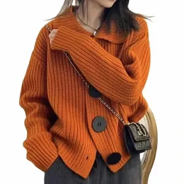 Damen Grobstrick-Cardigan-Jacke Big Butt-Kragen Weicher Woll-Rippenstrickpullover Herbst-Winter-Outfit e3Y7 #