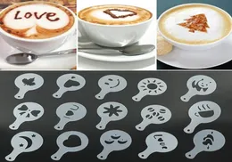 16pcs Kahve Baskı Çiçek Modeli Kafe Aksesuarları Kahve Köpük Sprey Şablonu Plastik Çelenk Kalıp Padi Barista Sanat Sabetleri5980421