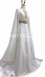 Tunísia Caftan bordado casamento Dres com capa manga Ingush Cáucaso Natial ouro detalhe vestido de noiva 72OI #