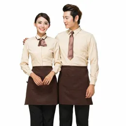 Freies Schiff Dert Shop Mitarbeiter Arbeitskleidung Cafeteria Kellner Lg Sleeve Kaffee Hemd + Apr Western Restaurant Uniform o1V0 #