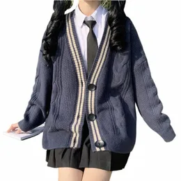 Gestreifter College-Cardigan für Damen, mit langen Ärmeln, gestrickt, bescheidener Cardigan, Highschool-Adrette-Outfit, 359M#