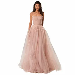 Sevintage Blush Pink/Blue LG PROM DRES 2021 Spaghetti Straps Tiered kjol A-Line Party Dres Pleated Tulle formella klänningar B4XW#