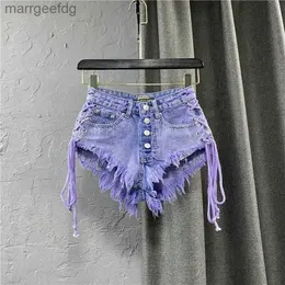 Frauen Shorts 2024 Sommer Neue Frauen Lila Mode Sexy Low Rise Einreiher A-linie Denim Mit Riemen Hot Hosen weibliche 240329